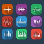 Sound Wave Icon Set Color flat style. Music soundwave icons set. Equalize audio and stereo sound, wave, melody. Vector illustration.